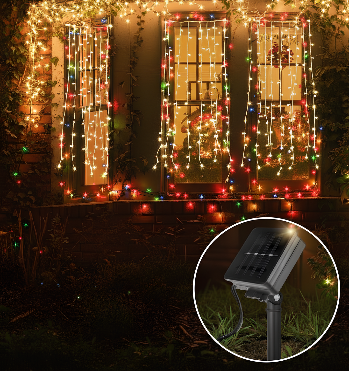 Cascada de Luces con Panel Solar-100 Focos