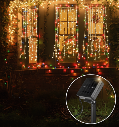 Cascada de Luces con Panel Solar-100 Focos